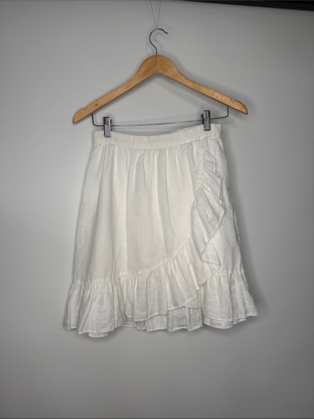 J. Crew White Linen Ruffle Faux Wrap Mini Skirt Size 2